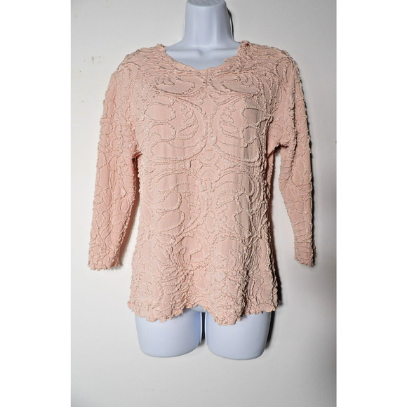 Haystacks Medium Fluence 3/4 Sleeve Surreal Textured Top Rose Quartz Light Pink - Picture 2 of 12